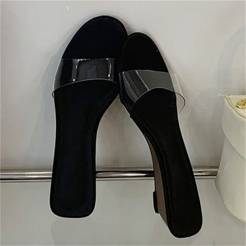 Xajzpa New Summer PVC Transparent Wedges Open Toe Women Slippers Low Heels Banquet Dress Beach Female Shoes